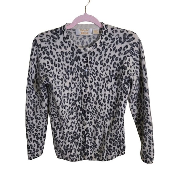 Tally Ho Vintage Snow Leopard Angora Lambswool Blend Cardigan Sweater Size 8 - Picture 1 of 5